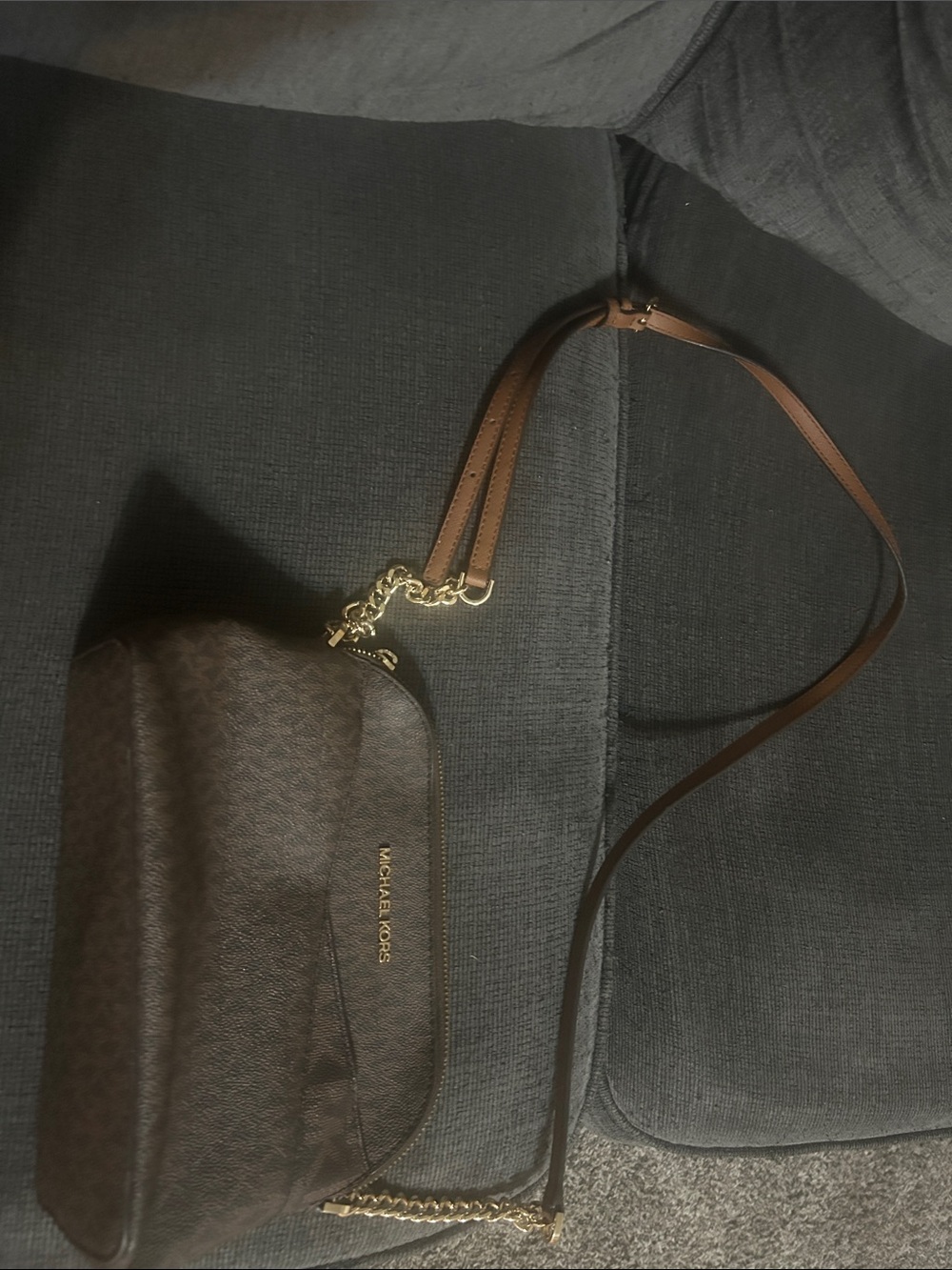 Michael Kors Brown Logo Crescent Crossbody with Gold Hardware